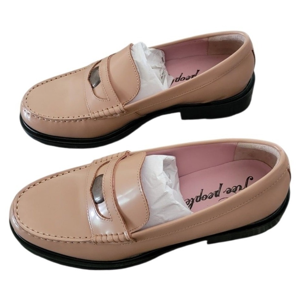 Free People Leather Penny Loafers Size 38 Chunky Black Lug Sole‎ Moc Toe - NEW - Picture 6 of 10